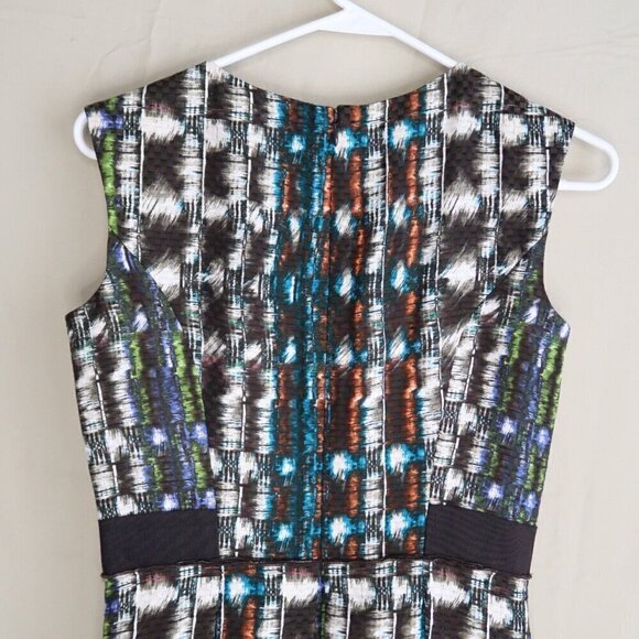 Etcetera Silk Wool Blend Midi Dress Blue Brown A-Line Sleeveless Women's 0 EUC - Picture 6 of 8